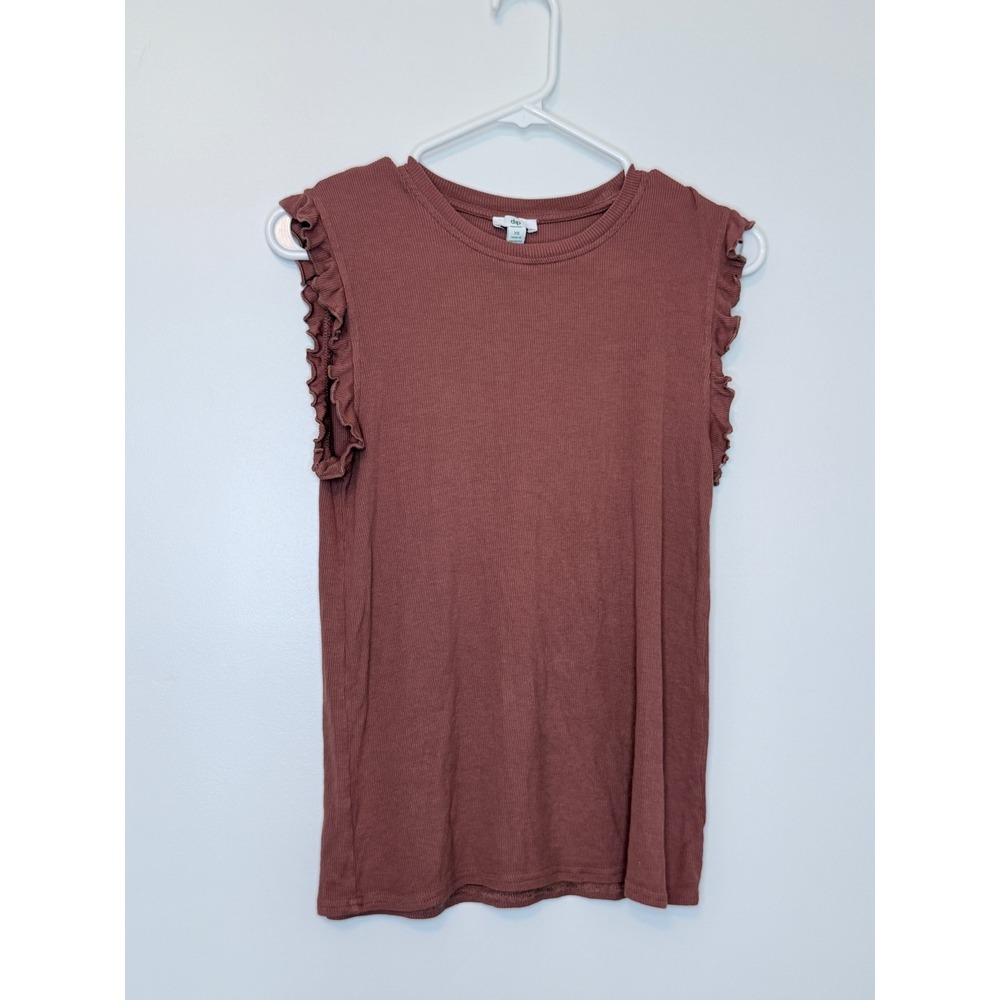Dip Ruffle Sleeve Ribbed Knit Top Mauve‎ Pink Crewneck XS